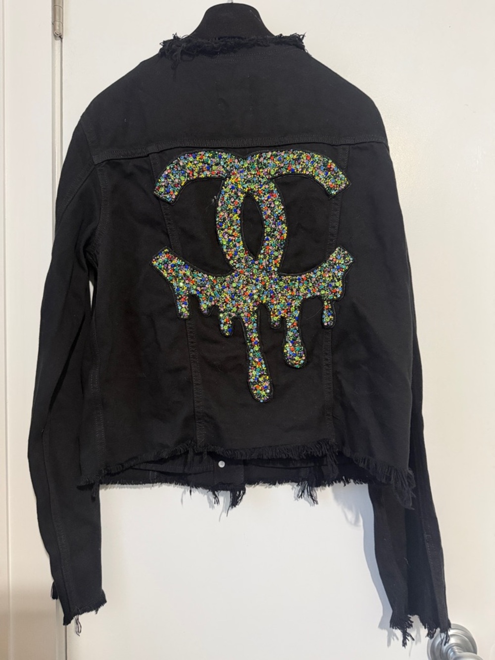 Hidden Embroidered Distressed Denim Jean Jacket - Women's Size Large